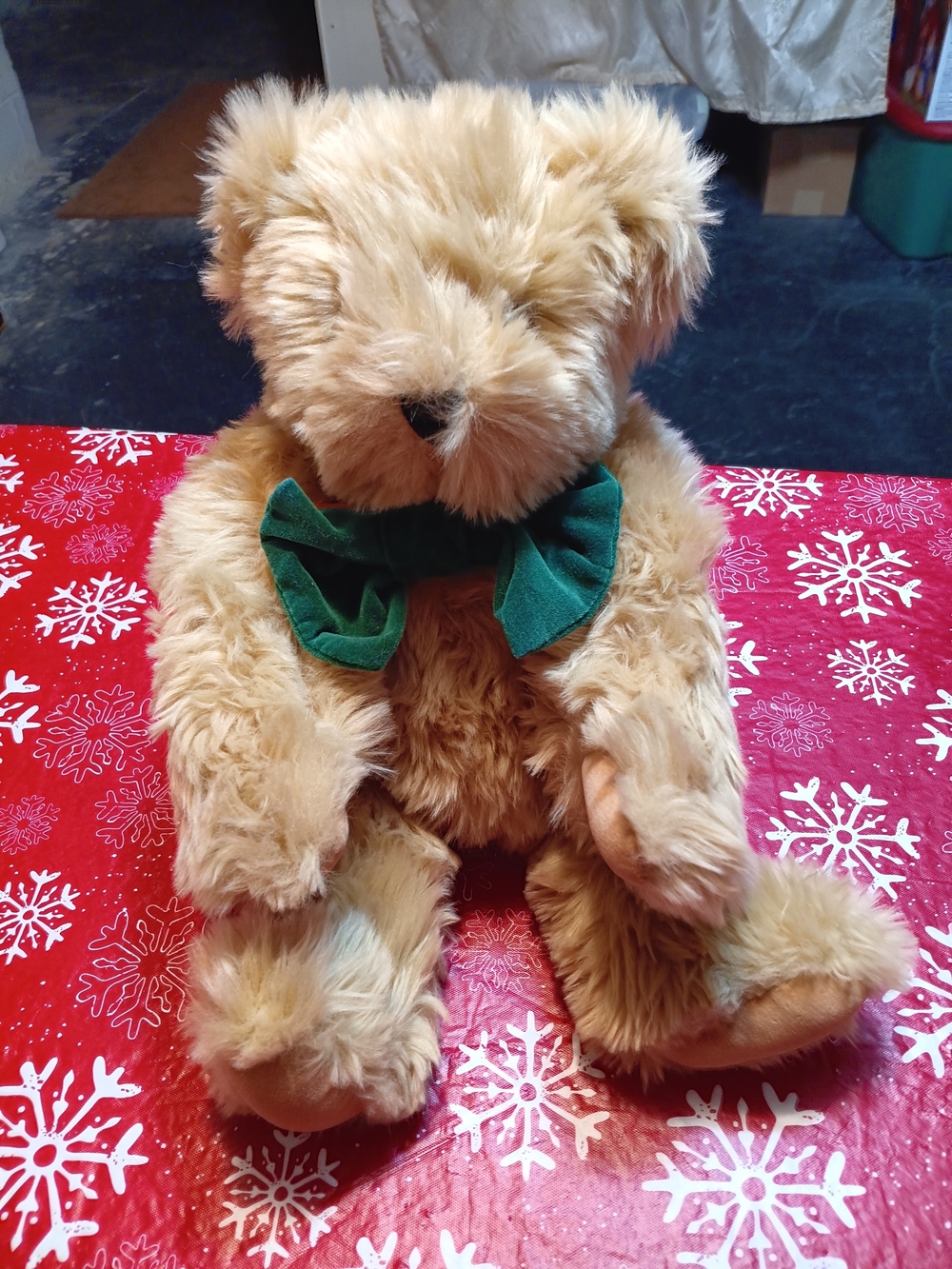 Classic Plush Brown Teddy Bear with Green Bow - Pets Dog Accessory